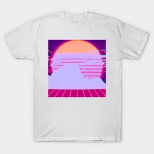 retrowave mountain VHS purple-red T-Shirt